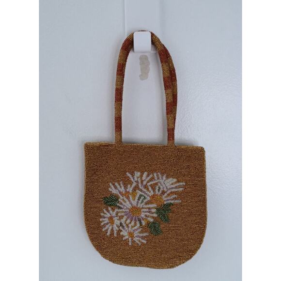 Free People Best Bet Beaded Floral Tote Handbag Boho Womens Golden - Picture 3 of 6